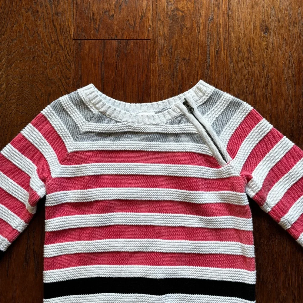 Gymboree Girls Pink Gray Striped Quarter Zip Sweater | Size 5/6